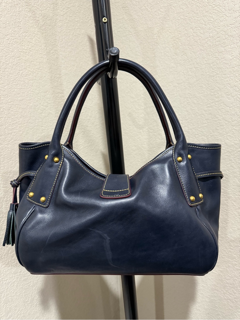 Dooney & Bourke Navy Florentine Leather Logo Lock Gold Hardware - Picture 13 of 14